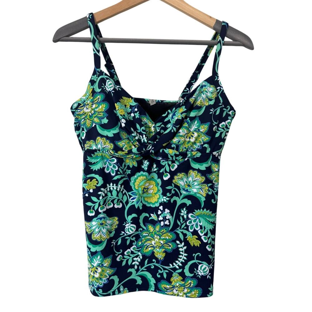 Lands‎ End Navy Blue Deep Sea Floral Tankini Top Underwire Size 6